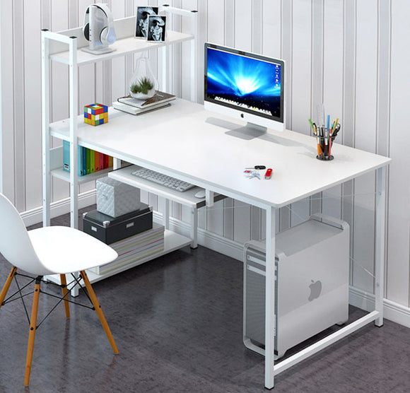 Edge Plus Combination Workstation Computer Desk with Storage Shelves (White)