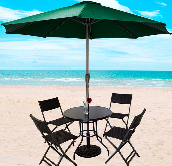 Alfresco 7 Piece Outdoor Setting (Umbrella & Stand, 4 Rattan Chairs, Round Table)