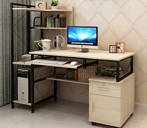 Prime Large Multi-function Computer Desk Workstation with Shelves & Cabinet (White Oak)