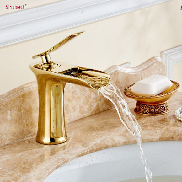 Single Handle Basin Mixer Tap Simple Style Basin Faucet Golden Color