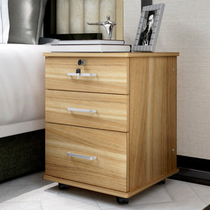 Miami 3 Drawer Bedside Table Cabinet with Wheels (Natural Oak)