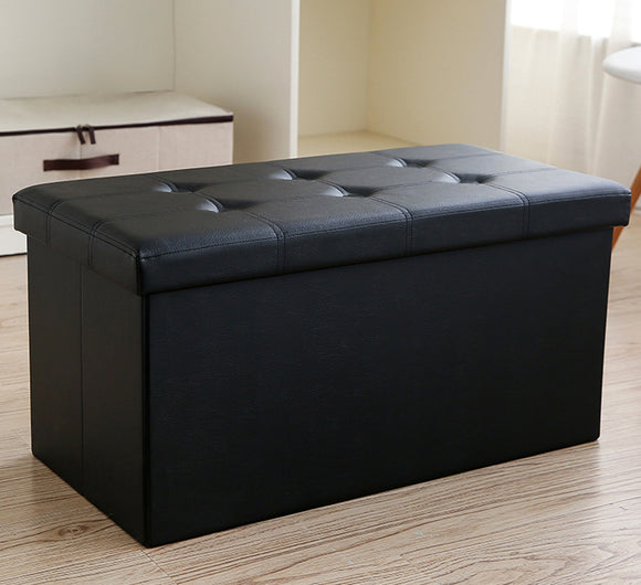XL Rectangle PU Leather Ottoman Foldable Storage Stool (Black)