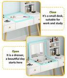 Glam Large Dresser Table with Mirror, Stool and Storage Shelves Set (White)