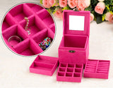 Deluxe Velvet Jewellery Box 3 Level Organizer Hot Pink