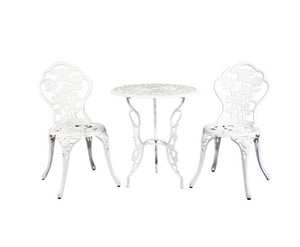 Outdoor Furniture Chairs Table 3pc Aluminium Bistro White