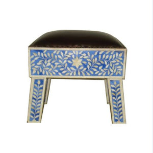 LEATHER WITH BONE INLAY STOOL
