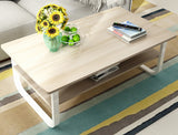 Elegance Wood & Steel Coffee Table with Shelf (White Oak)