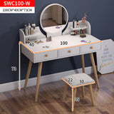 Queen Large Dresser Table with Mirror, Stool and Storage Drawers Set (White)