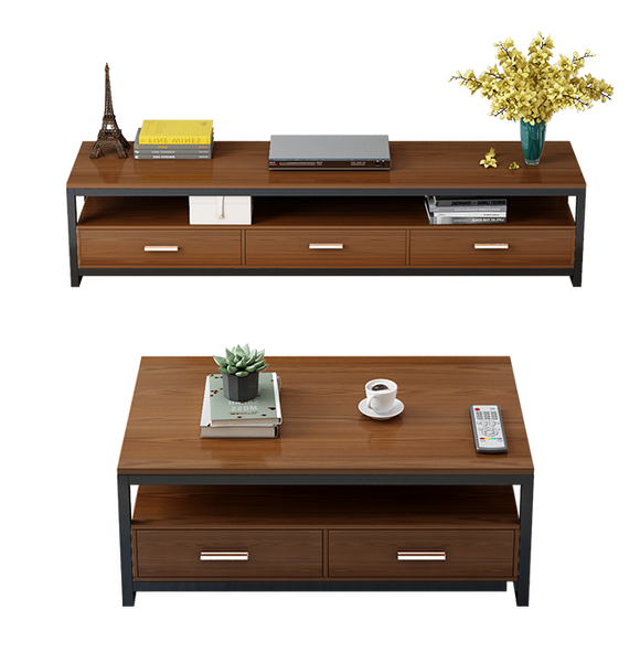 2-Piece Set Athena Coffee Table & TV Cabinet with Drawers (Walnut)