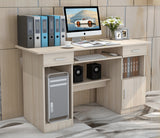 Executive Office Computer Desk with Drawers, Cabinet, Shelves (White Oak)