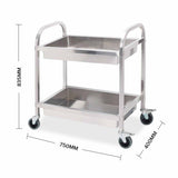 2 Tier Stainless Steel Kitchen Trolley Bowl Collect Service Food Cart 75×40×83cm Small