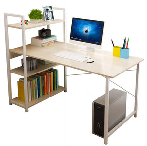 Exceeder Large Workstation Wood & Steel Computer Desk with Storage Shelves (White Oak)
