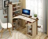 Large Combination Workstation Computer Desk with Storage Shelves (Oak)