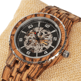 Men Premium Self-Winding Transparent Body Zebra Wood Watches