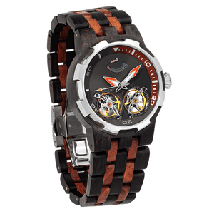 Men Dual Wheel Automatic Ebony & Rosewood Watch