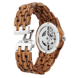 Men Dual Wheel Automatic Zebra Wood Watch