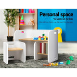 Keezi 3PC Kids Table and Chairs Set Toys Play Desk Children Shelf Storage White