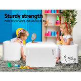 Keezi 3PC Kids Table and Chairs Set Toys Play Desk Children Shelf Storage White