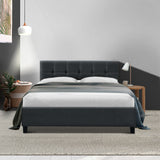 Bed Frame Double Size Base Mattress Platform Fabric Wooden Charcoal SOHO