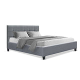 Bed Frame Double Size Base Mattress Platform Fabric Wooden Grey SOHO