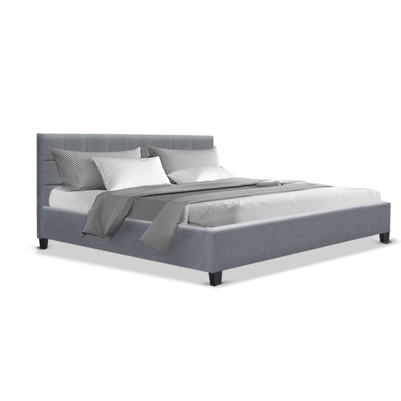Bed Frame King Size Base Mattress Platform Fabric Wooden Grey SOHO
