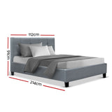 Bed Frame King Single Size Base Mattress Platform Fabric Wooden Grey SOHO