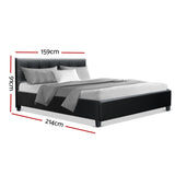 Bed Frame Queen Size Base Mattress Platform Leather Wooden Black SOHO