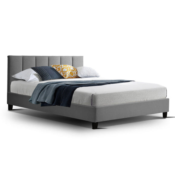 ANNA Bed Frame Double Size Mattress Base Platform Fabric Wooden Grey