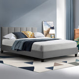 ANNA Bed Frame Double Size Mattress Base Platform Fabric Wooden Grey