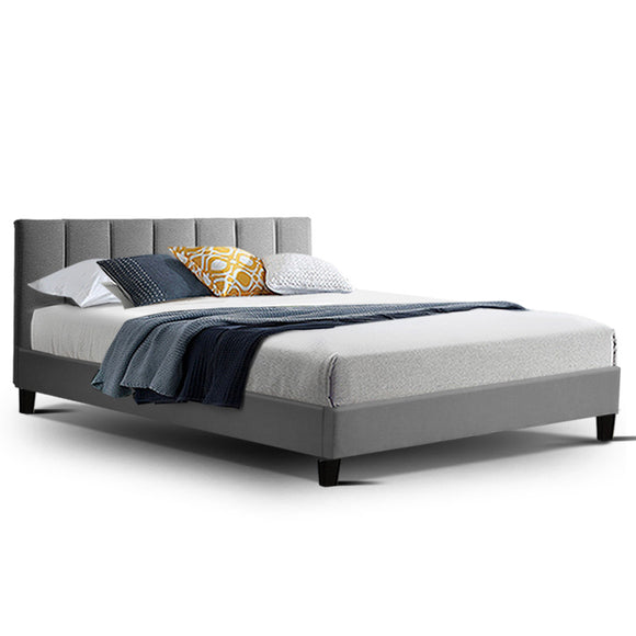 ANNA Bed Frame Queen Size Mattress Base Platform Fabric Wooden Grey