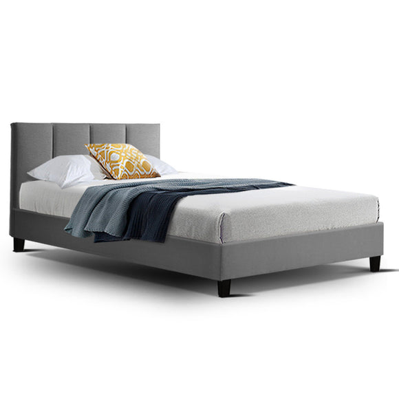ANNA Bed Frame Single Size Mattress Base Platform Fabric Wooden Grey