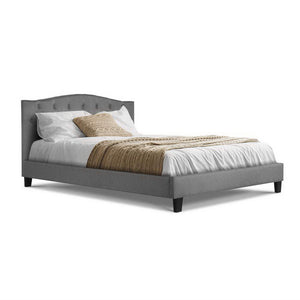 Bed Frame Double Size Base Mattress Platform Fabric Wooden Grey LARS