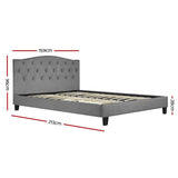 Bed Frame Queen Size Base Mattress Platform Fabric Wooden Grey LARS