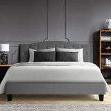 Bed Frame Queen Size Base Mattress Platform Fabric Wooden Grey LARS