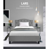 Bed Frame Single Size Base Mattress Platform Fabric Wooden Grey LARS