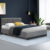 Bed Frame King Single Size Base Mattress Platform Fabric Wooden Grey TINO