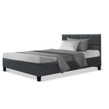 Bed Frame Single Size Base Mattress Platform Fabric Wooden Charcoal TINO