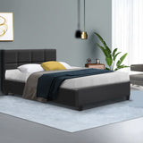 Bed Frame Single Size Base Mattress Platform Fabric Wooden Charcoal TINO