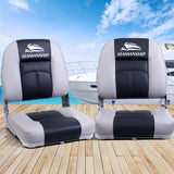 Seamanship 2X Folding Boat Seats Seat Marine Seating Set Swivels All Weather Charcoal & Grey