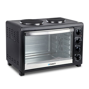 Devanti 45L Convection Oven with Hotplates - Black - OUT OF STOCK