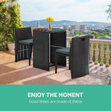 Gardeon 3 Piece PE Wicker Outdoor Table and Chair Set - Black