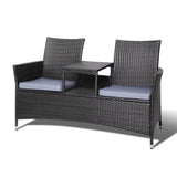 Gardeon 2 Seater Outdoor Wicker Bench - Black