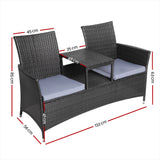 Gardeon 2 Seater Outdoor Wicker Bench - Black