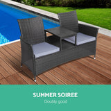 Gardeon 2 Seater Outdoor Wicker Bench - Black