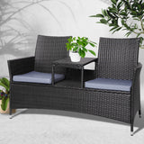 Gardeon 2 Seater Outdoor Wicker Bench - Black