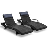 Gardeon Set of 2 Sun Lounge Outdoor Furniture Wicker Lounger Rattan Day Bed Garden Patio Black