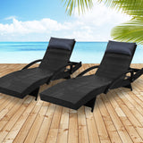 Gardeon Set of 2 Sun Lounge Outdoor Furniture Wicker Lounger Rattan Day Bed Garden Patio Black