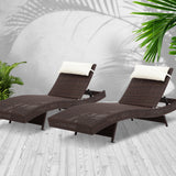 Gardeon Set of 2 Outdoor Wicker Sun Lounges - Brown