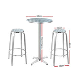 Gardeon Outdoor Bistro Set Bar Table Stools Adjustable Aluminium Cafe 3PC Round