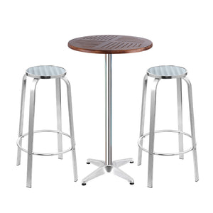 Gardeon Outdoor Bistro Set Bar Table Stools Adjustable Aluminium Cafe 3PC Wood